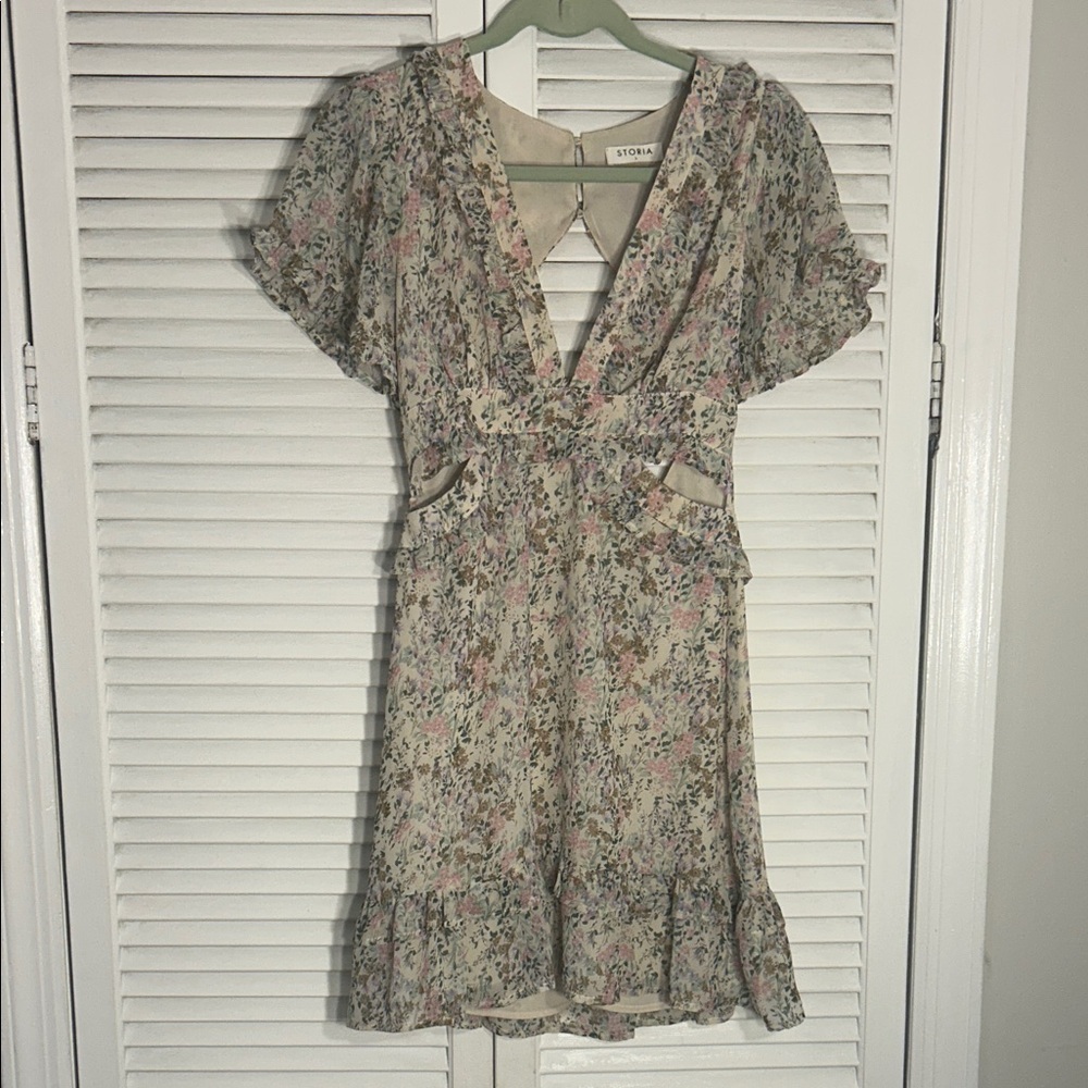 Storia Floral Dress with Pink and Green Accents
